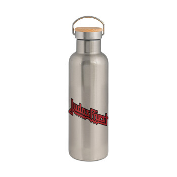 Judas Priest, Stainless steel Silver with wooden lid (bamboo), double wall, 750ml