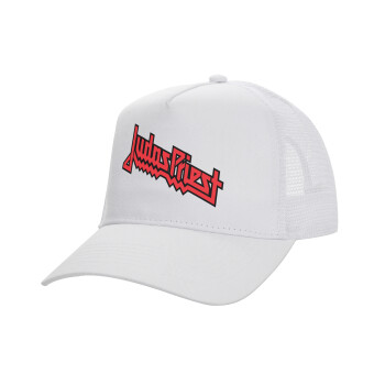 Judas Priest, Structured Trucker Adult Hat, with Mesh, WHITE (100% COTTON, ADULT, UNISEX, ONE SIZE)