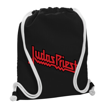 Judas Priest, Τσάντα πλάτης πουγκί GYMBAG Μαύρη, με τσέπη (40x48cm) & χονδρά λευκά κορδόνια