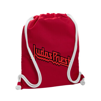 Judas Priest, Τσάντα πλάτης πουγκί GYMBAG Κόκκινη, με τσέπη (40x48cm) & χονδρά κορδόνια