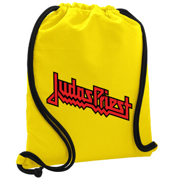 Judas Priest, Τσάντα πλάτης πουγκί GYMBAG Κίτρινη, με τσέπη (40x48cm) & χονδρά κορδόνια