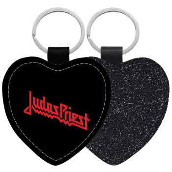 Judas Priest, Μπρελόκ PU δερμάτινο glitter καρδιά ΜΑΥΡΟ
