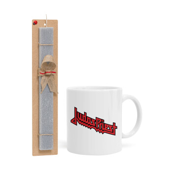 Judas Priest, Easter Set, Ceramic Cup (330ml) & Easter aromatic flat candle (30cm) (GRAY)