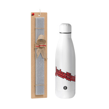 Judas Priest, Easter Set, metallic stainless thermos bottle (500ml) & scented flat Easter candle (30cm) (GRAY)