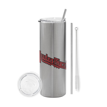 Judas Priest, Tumbler stainless steel Silver 600ml, with metal straw & cleaning brush