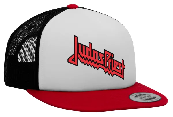 Judas Priest — Adult Foam Flat Snapback with Mesh Red-White-Black (POLYESTER, ADULT, UNISEX, ONE SIZE)