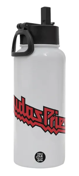 Judas Priest — Metal mug thermo White with Straw and Spout Lid (Stainless steel), double wall, 950ml