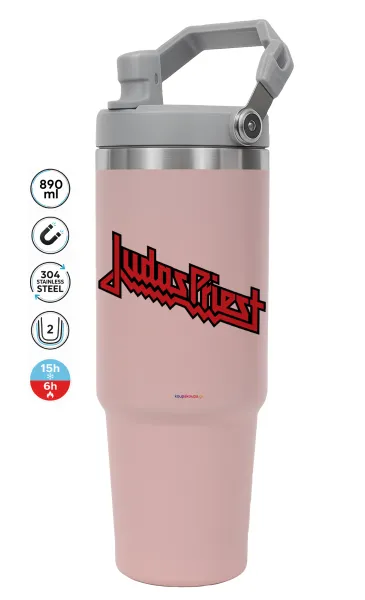 Judas Priest — ΡΟΖ Travel Tumbler Θερμός με χερούλι και καλαμάκι 890ml