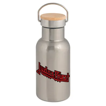Judas Priest, Μεταλλικό παγούρι θερμός (Stainless steel) Ασημένιο με ξύλινο καπακι (bamboo), διπλού τοιχώματος, 350ml