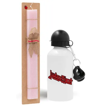 Judas Priest, Easter Set, metallic aluminum bottle (500ml) & aromatic flat Easter candle (30cm) (PINK)