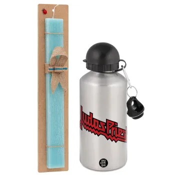 Judas Priest, Πασχαλινή Λαμπάδα με παγούρι μεταλλικό Ασημένιο αλουμινίου (500ml) & κερί αρωματικό πλακέ (30cm) (ΤΙΡΚΟΥΑΖ)