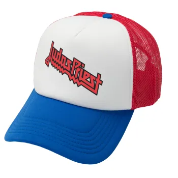 Judas Priest, Adult Soft Trucker Hat with Red/Blue/White Mesh (POLYESTER, ADULT, UNISEX, ONE SIZE)