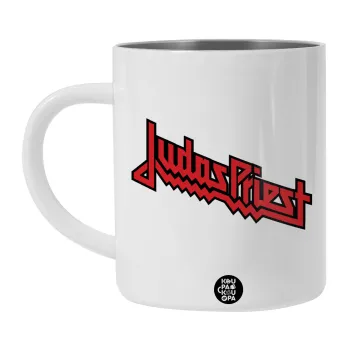 Judas Priest, Λευκή Ανοξείδωτη Μεταλλική Κούπα 450ml - Διπλού Τοιχώματος 