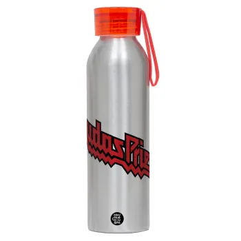 Judas Priest, Aluminum Sports Bottle 650ml – Silver with Red Cap and Silicone Strap