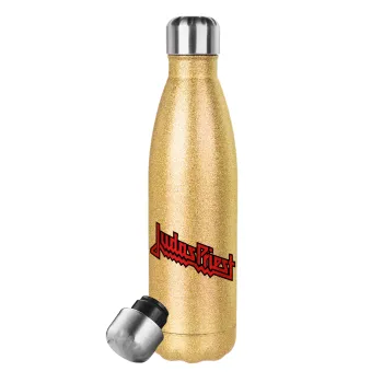 Judas Priest, Μεταλλικό παγούρι θερμός Glitter χρυσό (Stainless steel), διπλού τοιχώματος, 500ml