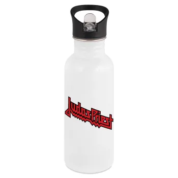 Judas Priest, Παγούρι νερού Λευκό με καλαμάκι, ανοξείδωτο ατσάλι 600ml