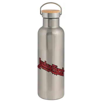 Judas Priest, Stainless steel Silver with wooden lid (bamboo), double wall, 750ml