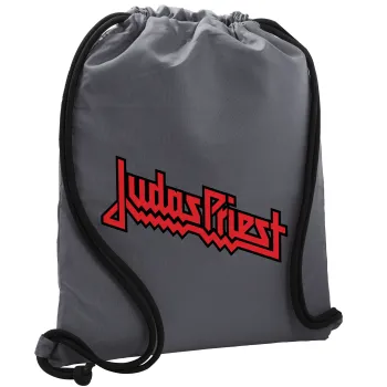 Judas Priest, Τσάντα πλάτης πουγκί GYMBAG ΓΚΡΙ, με τσέπη (40x48cm) & χονδρά κορδόνια