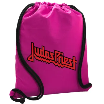 Judas Priest, Τσάντα πλάτης πουγκί GYMBAG Φούξια, με τσέπη (40x48cm) & χονδρά κορδόνια
