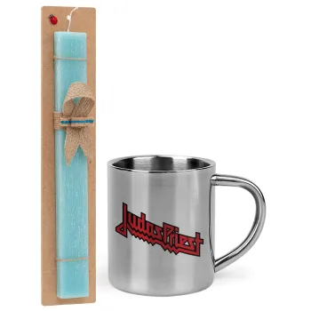 Judas Priest, Easter Set, metallic thermal cup (300ml) & aromatic flat Easter candle (30cm) (TURQUOISE)