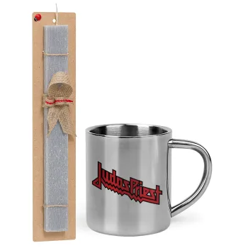 Judas Priest, Easter Set, metallic thermal cup (300ml) & Easter aromatic flat candle (30cm) (GRAY)