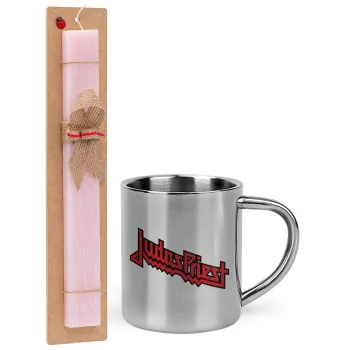 Judas Priest, Easter Set, metallic thermal cup (300ml) & aromatic flat Easter candle (30cm) (PINK)