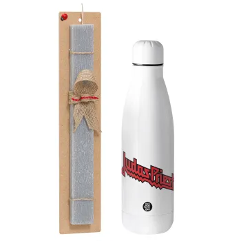 Judas Priest, Easter Set, metallic stainless thermos bottle (500ml) & scented flat Easter candle (30cm) (GRAY)