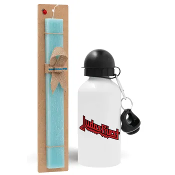Judas Priest, Easter Set, metallic aluminum water bottle (500ml) & scented flat candle (30cm) (TURQUOISE)
