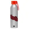 Αλουμινένιο Αθλητικό Μπουκάλι 650ml – Ασημί με Κόκκινο Καπάκι και Λουράκι Σιλικόνης