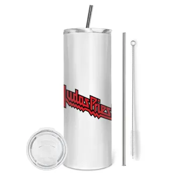 Judas Priest, Tumbler ποτήρι θερμό από ανοξείδωτο ατσάλι 600ml, με μεταλλικό καλαμάκι & βούρτσα καθαρισμού