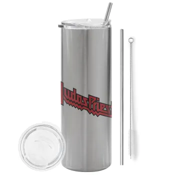 Judas Priest, Tumbler stainless steel Silver 600ml, with metal straw & cleaning brush