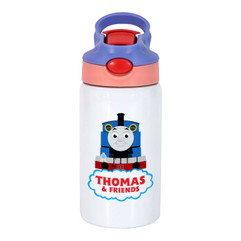 Τόμας το τρενάκι, Παιδικό παγούρι θερμό, ανοξείδωτο, με καλαμάκι ασφαλείας, ροζ/μωβ (350ml)