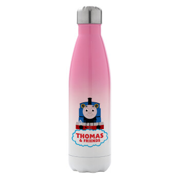 Τόμας το τρενάκι, Μεταλλικό παγούρι θερμός Ροζ/Λευκό (Stainless steel), διπλού τοιχώματος, 500ml