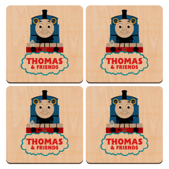 Τόμας το τρενάκι, ΣΕΤ x4 Σουβέρ ξύλινα τετράγωνα plywood (9cm)