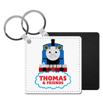 Τόμας το τρενάκι, Μπρελόκ Δερματίνη, τετράγωνο ΜΑΥΡΟ (5x5cm)