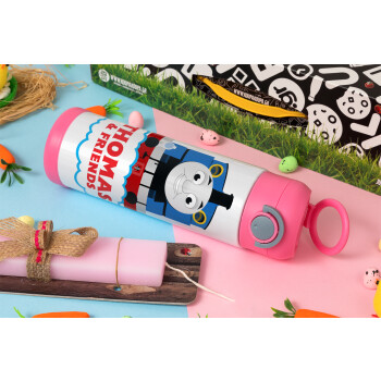 Τόμας το τρενάκι, Easter candle, Childrens hot water bottle, stainless steel, with safety straw, PINK (500ml)