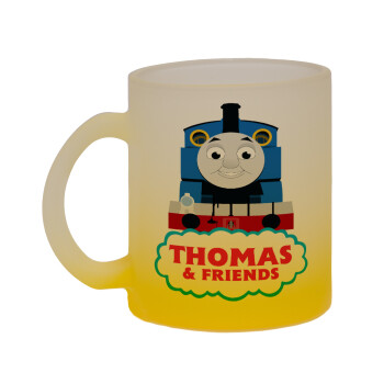 Τόμας το τρενάκι, Κούπα γυάλινη δίχρωμη με βάση το κίτρινο ματ, 330ml