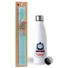 Easter Set, metallic stainless steel water bottle (750ml) & aromatic flat Easter candle (30cm) (TURQUOISE)