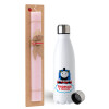 Easter Set, metallic stainless steel water bottle (750ml) & scented flat Easter candle (30cm) (PINK)
