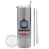 Tumbler stainless steel Silver 600ml, with metal straw & cleaning brush