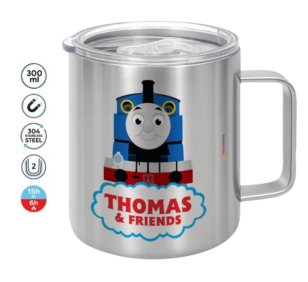 Τόμας το τρενάκι — Double-walled stainless steel mug 300ml with temperature-retaining lid