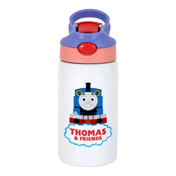 Τόμας το τρενάκι, Παιδικό παγούρι θερμό, ανοξείδωτο, με καλαμάκι ασφαλείας, ροζ/μωβ (350ml)