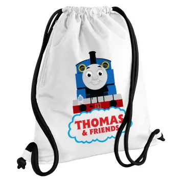 Τόμας το τρενάκι, Backpack pouch GYMBAG white, with pocket (40x48cm) & thick cords