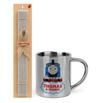 Τόμας το τρενάκι, Easter Set, metallic thermal cup (300ml) & Easter aromatic flat candle (30cm) (GRAY)