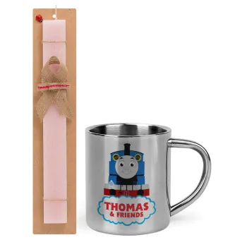 Τόμας το τρενάκι, Easter Set, metallic thermal cup (300ml) & aromatic flat Easter candle (30cm) (PINK)