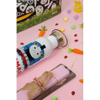 Τόμας το τρενάκι, Πασχαλινή Λαμπάδα με παγούρι μεταλλικό (620ml, stainless steel) & κερί αρωματικό πλακέ (30cm) (ΡΟΖ)