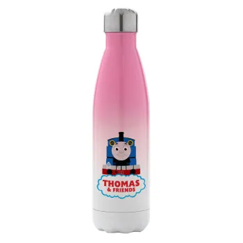 Τόμας το τρενάκι, Μεταλλικό παγούρι θερμός Ροζ/Λευκό (Stainless steel), διπλού τοιχώματος, 500ml