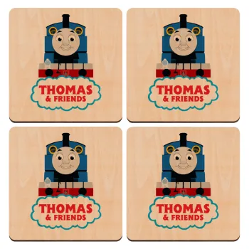 Τόμας το τρενάκι, ΣΕΤ x4 Σουβέρ ξύλινα τετράγωνα plywood (9cm)