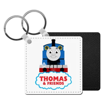 Τόμας το τρενάκι, Μπρελόκ Δερματίνη, τετράγωνο ΜΑΥΡΟ (5x5cm)