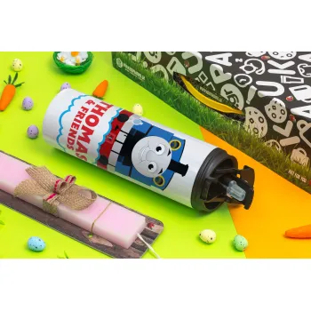 Τόμας το τρενάκι, Πασχαλινή Λαμπάδα με Travel Tumbler θερμό με διπλό καπάκι (600ml, BPA free) & κερί αρωματικό πλακέ (30cm) (ΡΟΖ)